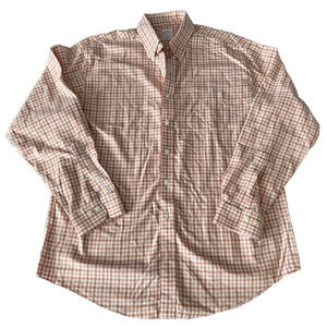 Brooks Brothers 346 Men Size LR Orange White Check Regular Fit Long Sleeve Shirt
